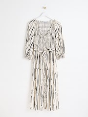 Oliver Bonas White Sicilian Stripe Ruched Midi Dress - Image 1 of 6