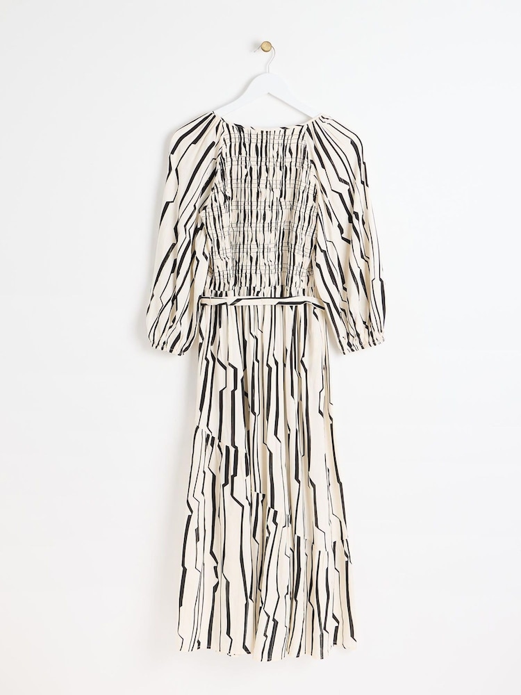 Oliver Bonas White Sicilian Stripe Ruched Midi Dress - Image 2 of 6