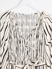 Oliver Bonas White Sicilian Stripe Ruched Midi Dress - Image 3 of 6