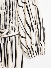 Oliver Bonas White Sicilian Stripe Ruched Midi Dress - Image 4 of 6
