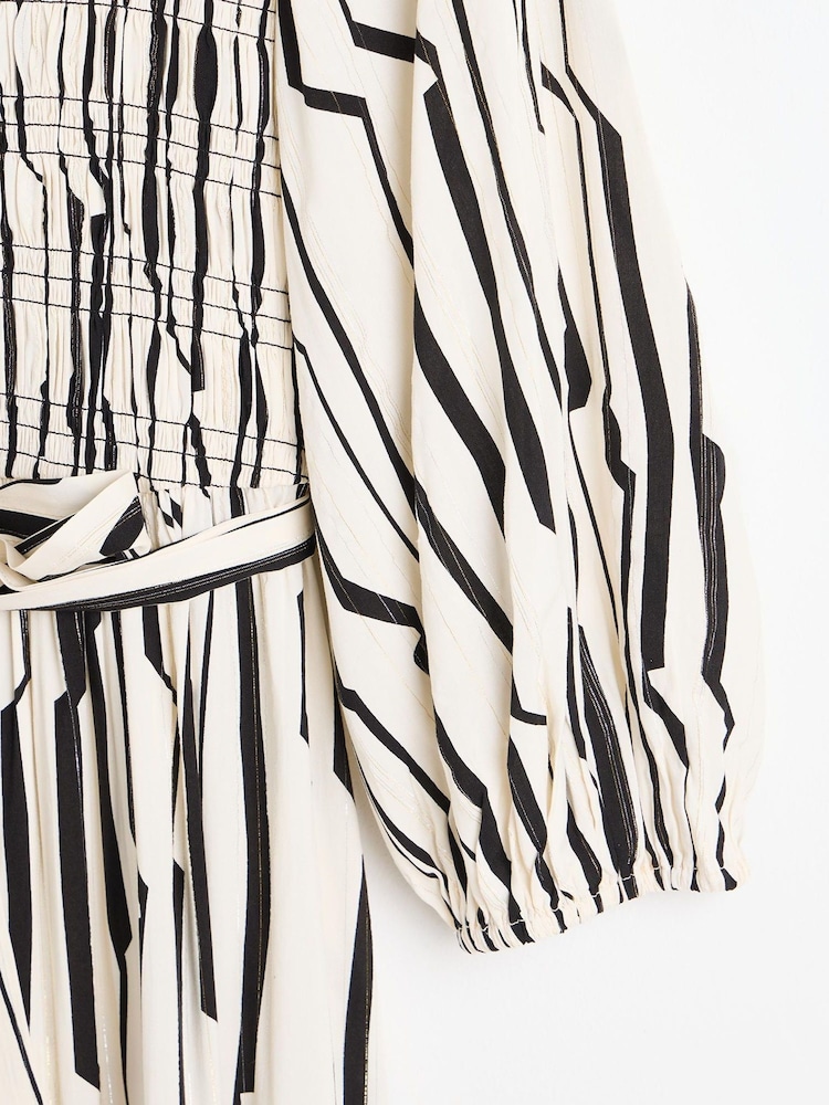 Oliver Bonas White Sicilian Stripe Ruched Midi Dress - Image 4 of 6