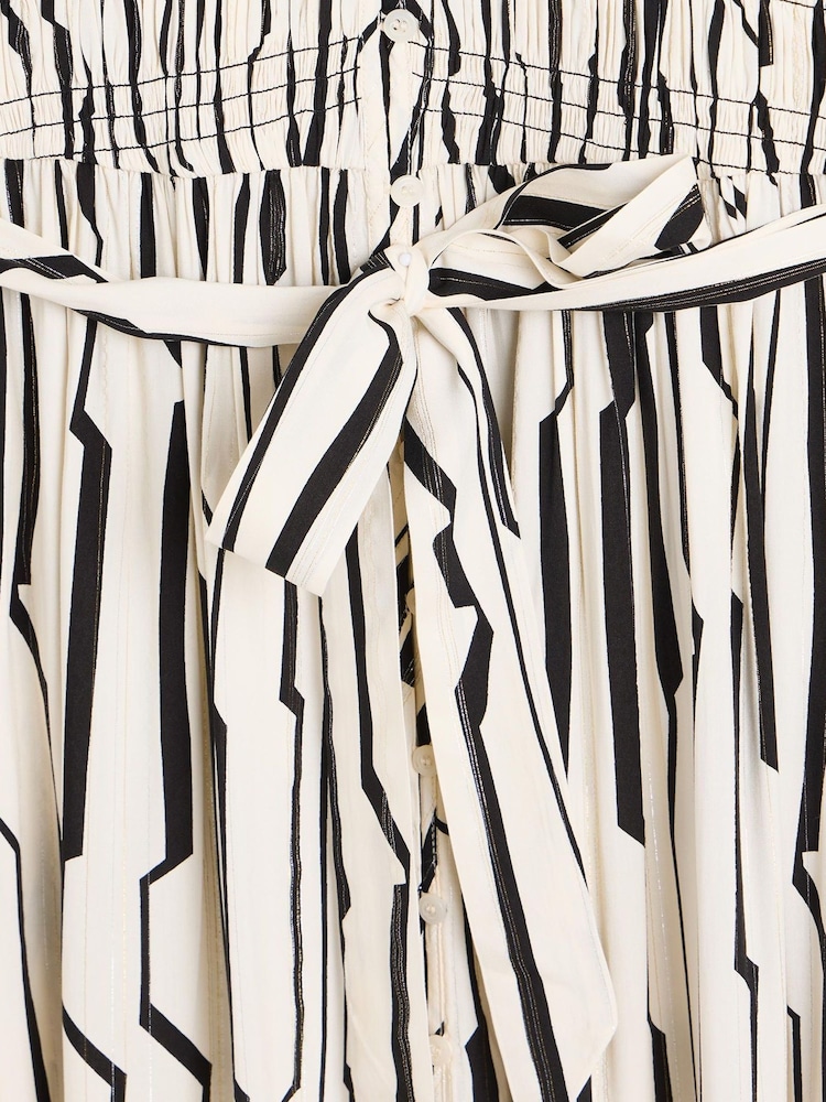 Oliver Bonas White Sicilian Stripe Ruched Midi Dress - Image 5 of 6