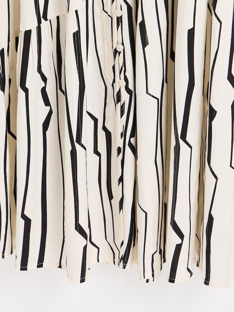 Oliver Bonas White Sicilian Stripe Ruched Midi Dress - Image 6 of 6