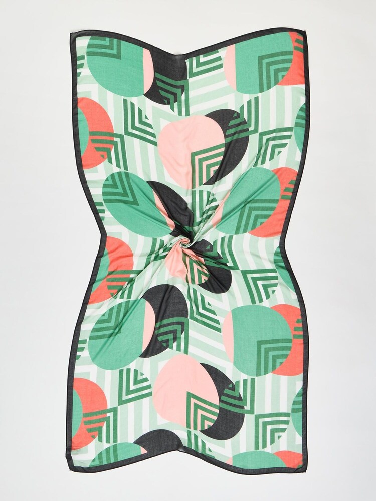 Oliver Bonas Green Geometric Circles Green Lightweight Scarf - Image 2 of 4