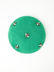 Oliver Bonas Green Wool Blend Bee Beret Hat - Image 2 of 3