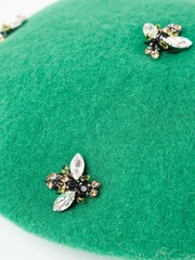 Oliver Bonas Green Wool Blend Bee Beret Hat - Image 3 of 3