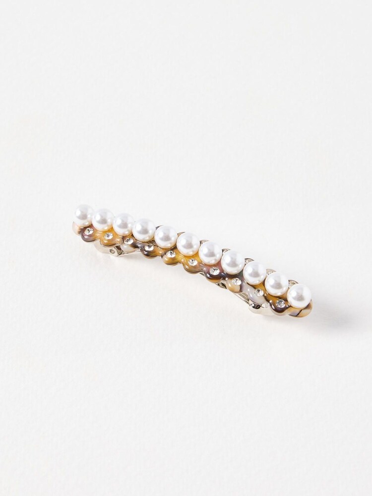 Oliver Bonas Black Cassy Resin Stone and Faux Pearl Barrette Hair Clip - Image 1 of 3