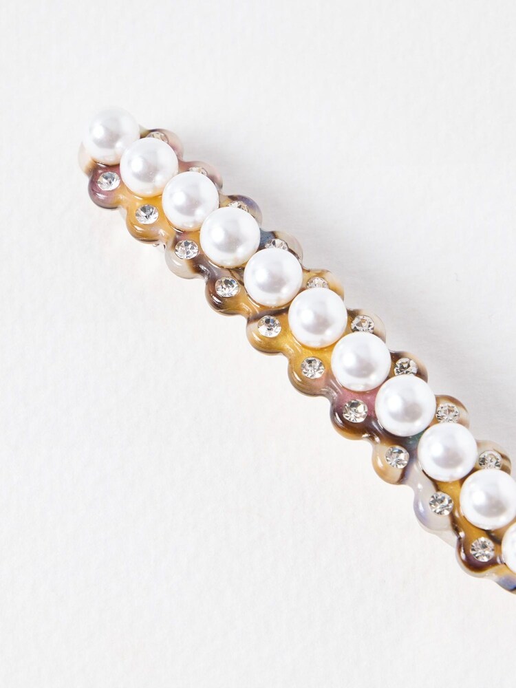 Oliver Bonas Black Cassy Resin Stone and Faux Pearl Barrette Hair Clip - Image 3 of 3