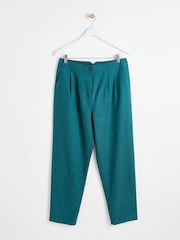 Oliver Bonas Green Pleated Peg Tapered Trousers - Image 1 of 6