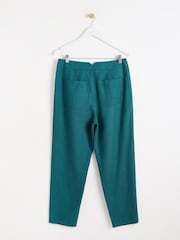 Oliver Bonas Green Pleated Peg Tapered Trousers - Image 2 of 6