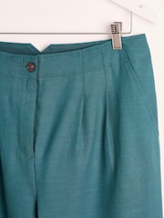 Oliver Bonas Green Pleated Peg Tapered Trousers - Image 4 of 6