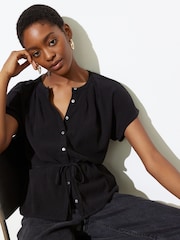 Oliver Bonas Black Button Through Pleated Blouse - Image 1 of 8