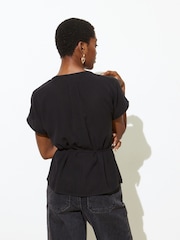 Oliver Bonas Black Button Through Pleated Blouse - Image 2 of 8