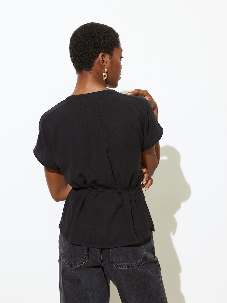 Oliver Bonas Black Button Through Pleated Blouse - Image 2 of 8