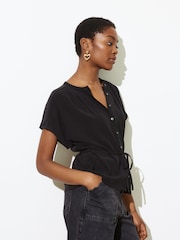 Oliver Bonas Black Button Through Pleated Blouse - Image 3 of 8