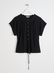 Oliver Bonas Black Button Through Pleated Blouse - Image 4 of 8