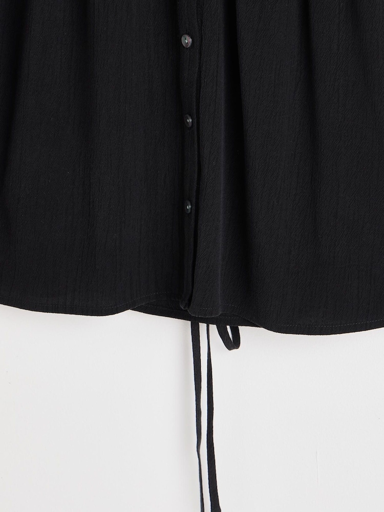 Oliver Bonas Black Button Through Pleated Blouse - Image 8 of 8