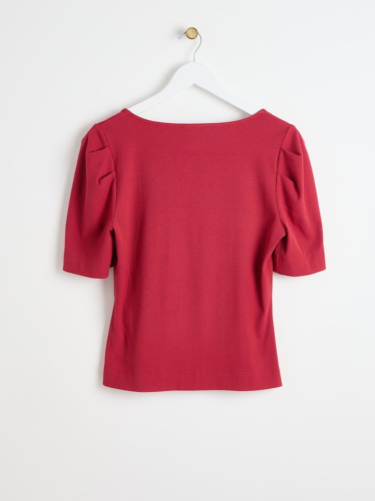 Oliver Bonas Red Square Neck Red Ribbed Jersey Top - Image 2 of 5 Oliver Bonas Red Square Neck Red Ribbed Jersey Top - Image 2 of 5