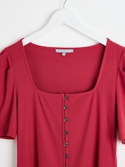Oliver Bonas Red Square Neck Red Ribbed Jersey Top - Image 3 of 5