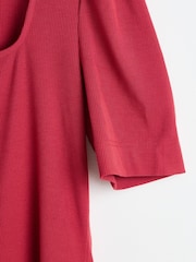 Oliver Bonas Red Square Neck Red Ribbed Jersey Top - Image 4 of 5