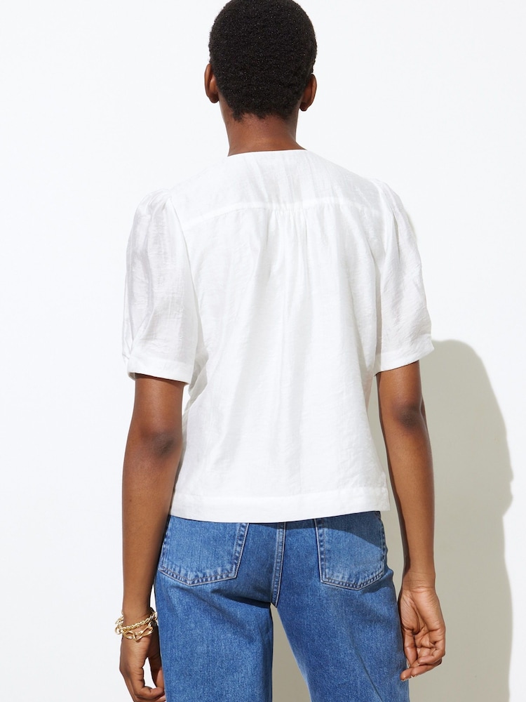 Oliver Bonas White V-Neck Puff Sleeve Blouse - Image 2 of 8