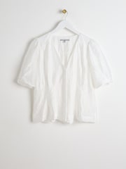 Oliver Bonas White V-Neck Puff Sleeve Blouse - Image 4 of 8