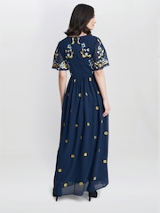 Gina Bacconi Blue Embroidered Dress With Flowers - Image 2 of 5