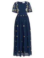 Gina Bacconi Blue Embroidered Dress With Flowers - Image 5 of 5