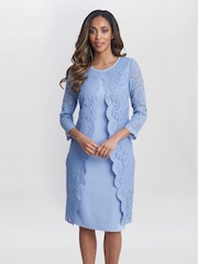 Gina Bacconi Blue Clarabelle Mock Lace Jacket And Crepe Dress - Image 3 of 5