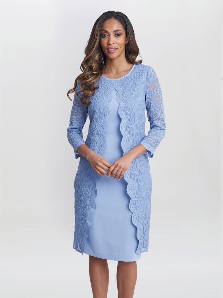 Gina Bacconi Blue Clarabelle Mock Lace Jacket And Crepe Dress - Image 3 of 5
