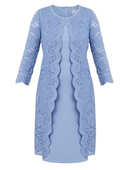 Gina Bacconi Blue Clarabelle Mock Lace Jacket And Crepe Dress - Image 5 of 5