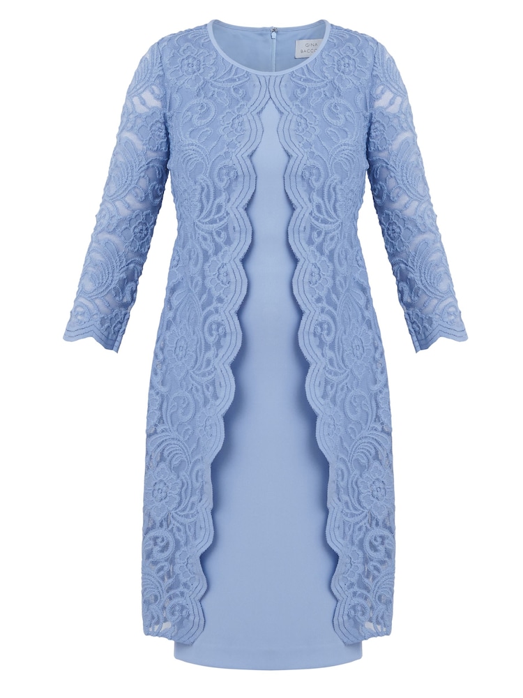 Gina Bacconi Blue Clarabelle Mock Lace Jacket And Crepe Dress - Image 5 of 5