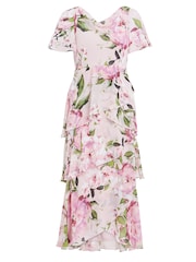 Gina Bacconi Pink Olivia Printed Cowl Neck Maxi Tiered Dress With Shoulder Embellishment - Image 5 of 5