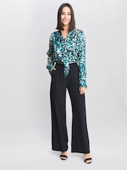 Gina Bacconi Green Avril Satin Pussy Bow Blouse - Image 1 of 5