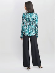 Gina Bacconi Green Avril Satin Pussy Bow Blouse - Image 2 of 5