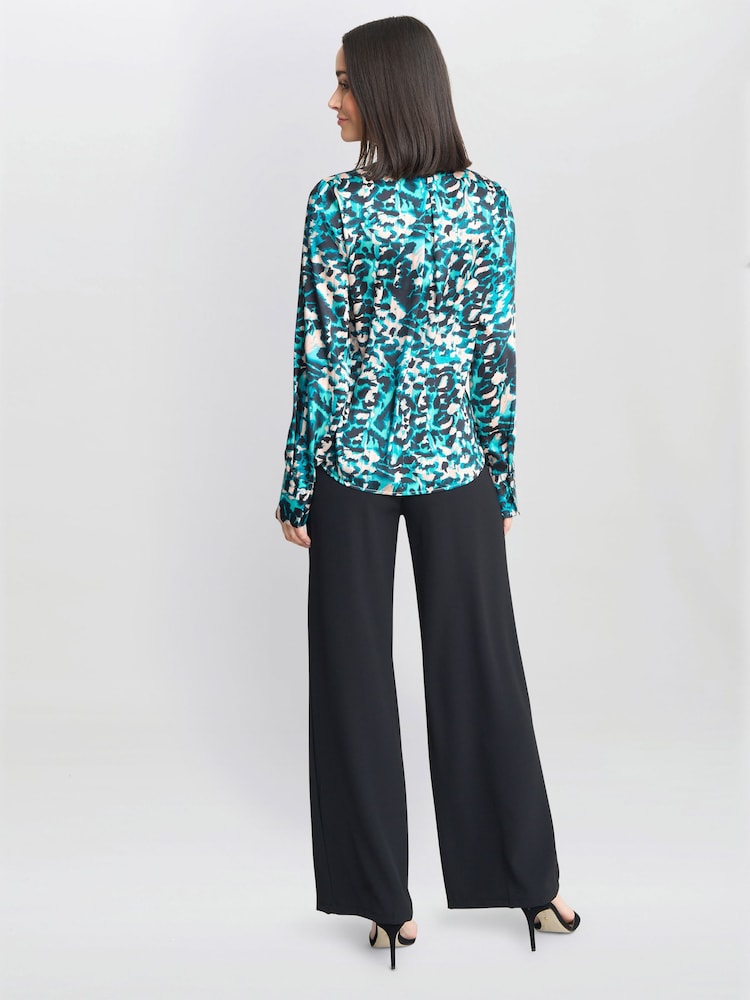 Gina Bacconi Green Avril Satin Pussy Bow Blouse - Image 2 of 5 Gina Bacconi Green Avril Satin Pussy Bow Blouse - Image 2 of 5