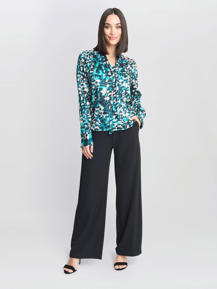 Gina Bacconi Green Avril Satin Pussy Bow Blouse - Image 3 of 5