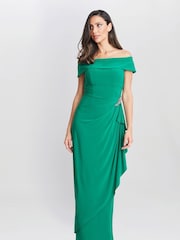 Gina Bacconi Green Jodie Off Shoulder Jersey Dress With Hip Detail - Image 1 of 6