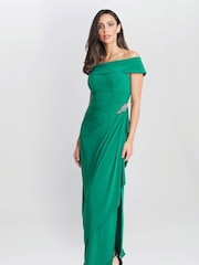 Gina Bacconi Green Jodie Off Shoulder Jersey Dress With Hip Detail - Image 2 of 6