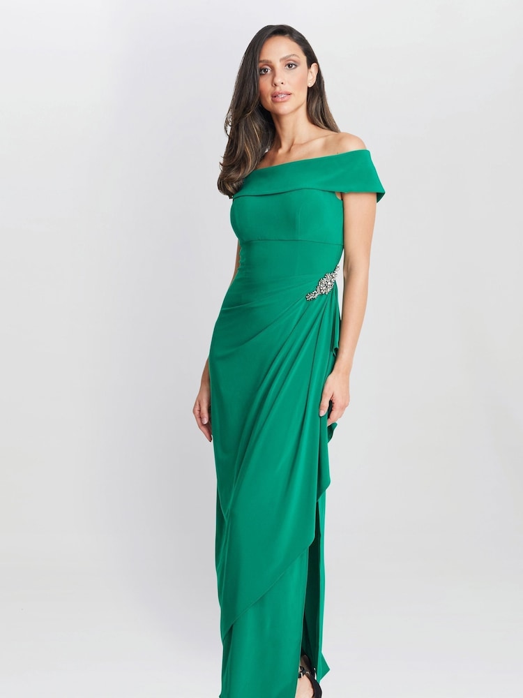 Gina Bacconi Green Jodie Off Shoulder Jersey Dress With Hip Detail - Image 2 of 6