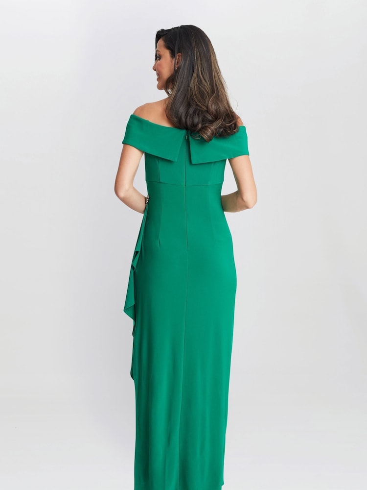 Gina Bacconi Green Jodie Off Shoulder Jersey Dress With Hip Detail - Image 3 of 6