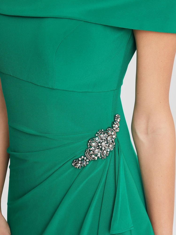 Gina Bacconi Green Jodie Off Shoulder Jersey Dress With Hip Detail - Image 4 of 6