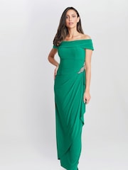 Gina Bacconi Green Jodie Off Shoulder Jersey Dress With Hip Detail - Image 5 of 6