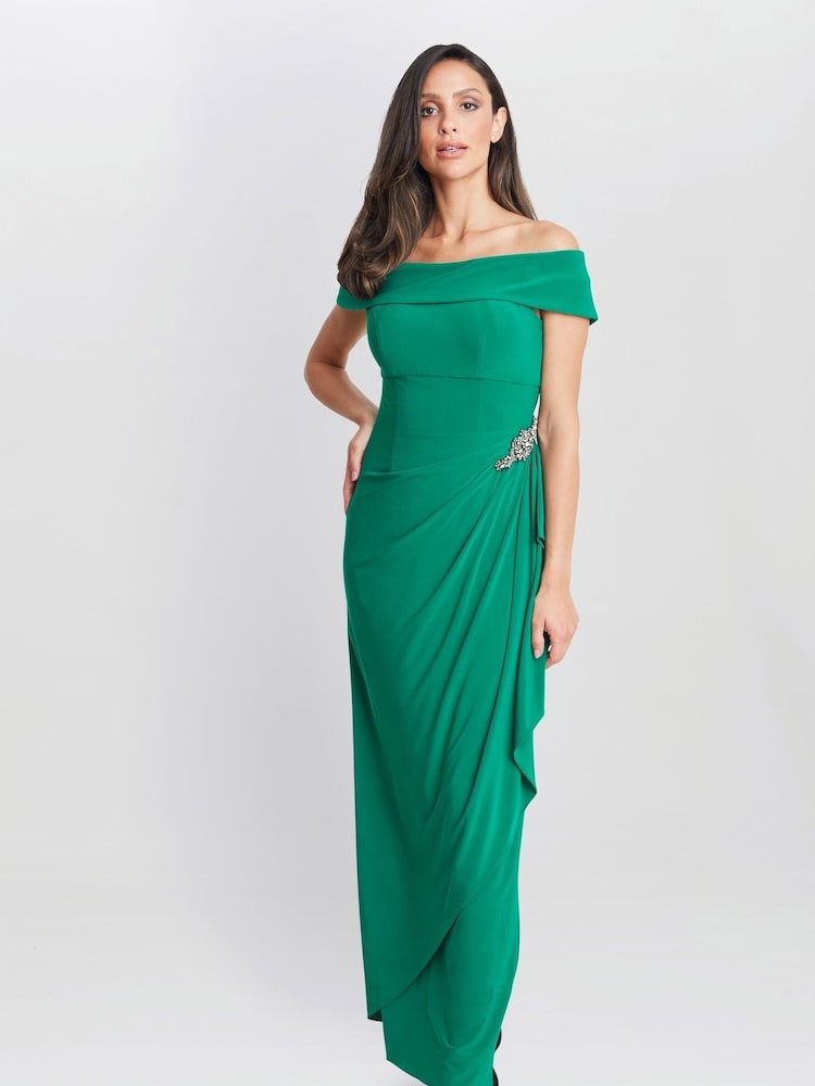 Gina Bacconi Green Jodie Off Shoulder Jersey Dress With Hip Detail - Image 5 of 6