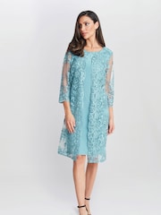 Gina Bacconi Blue Jill Embroidered Lace Mock Jacket Dress - Image 1 of 5