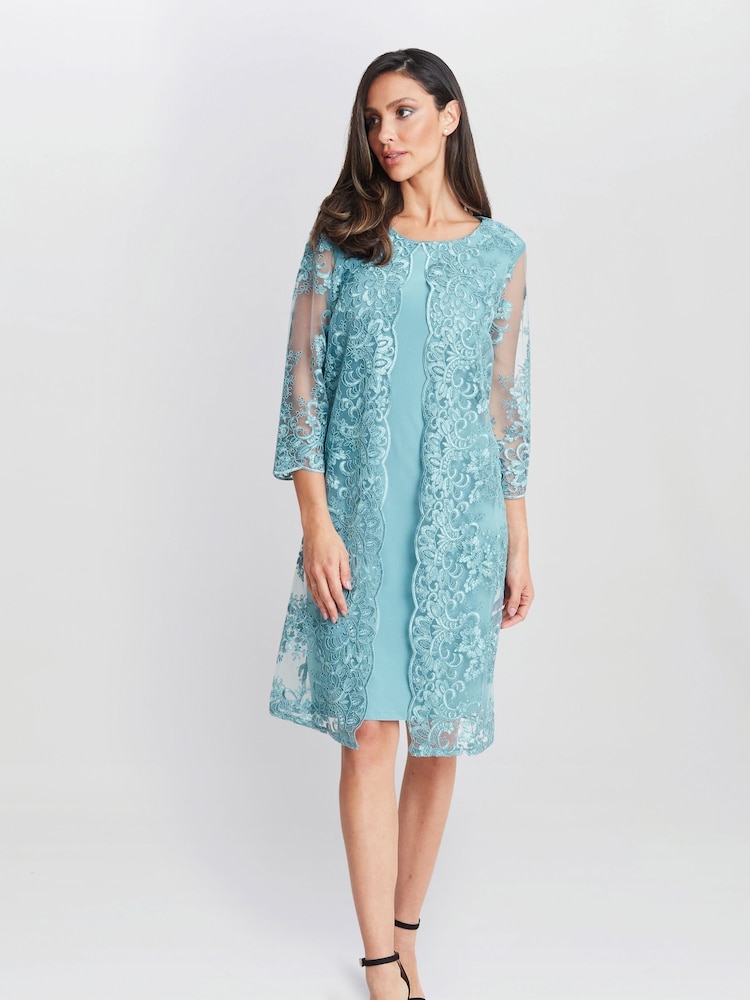 Gina Bacconi Blue Jill Embroidered Lace Mock Jacket Dress - Image 1 of 5