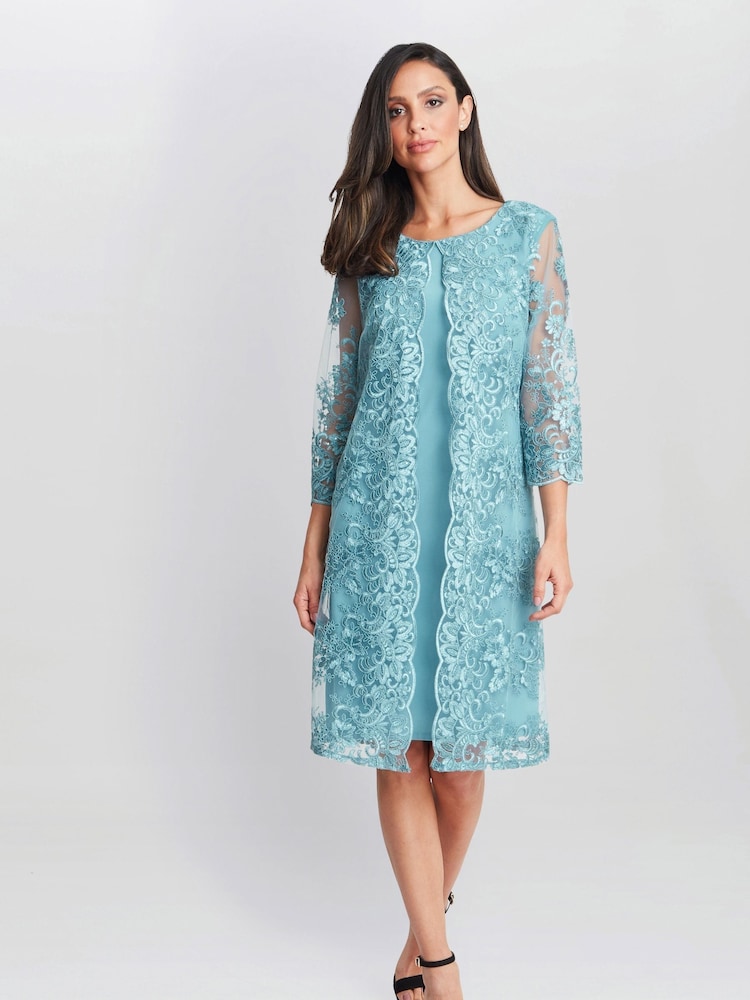 Gina Bacconi Blue Jill Embroidered Lace Mock Jacket Dress - Image 2 of 5