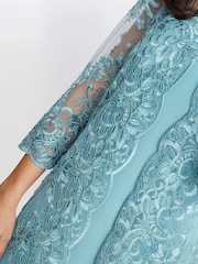 Gina Bacconi Blue Jill Embroidered Lace Mock Jacket Dress - Image 4 of 5