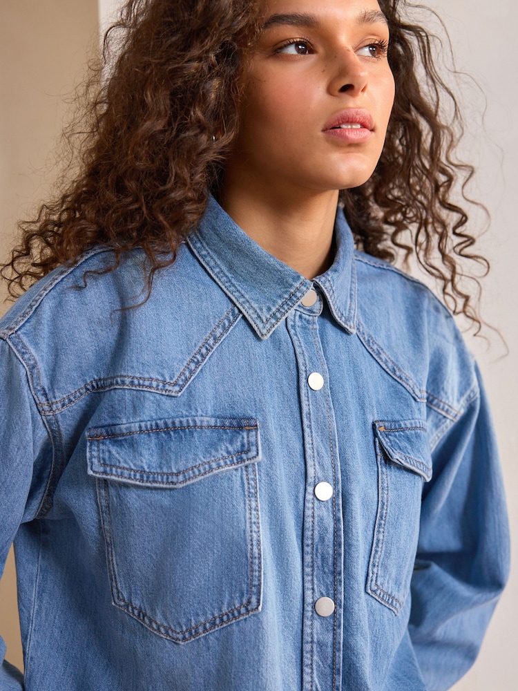 Buy Mid Blue Oversize Denim Shirt from Next USA Buy Mid Blue Oversize Denim Shirt from Next USA