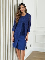 Gina Bacconi Blue Clarabelle Mock Lace Jacket And Crepe Dress - Image 1 of 6